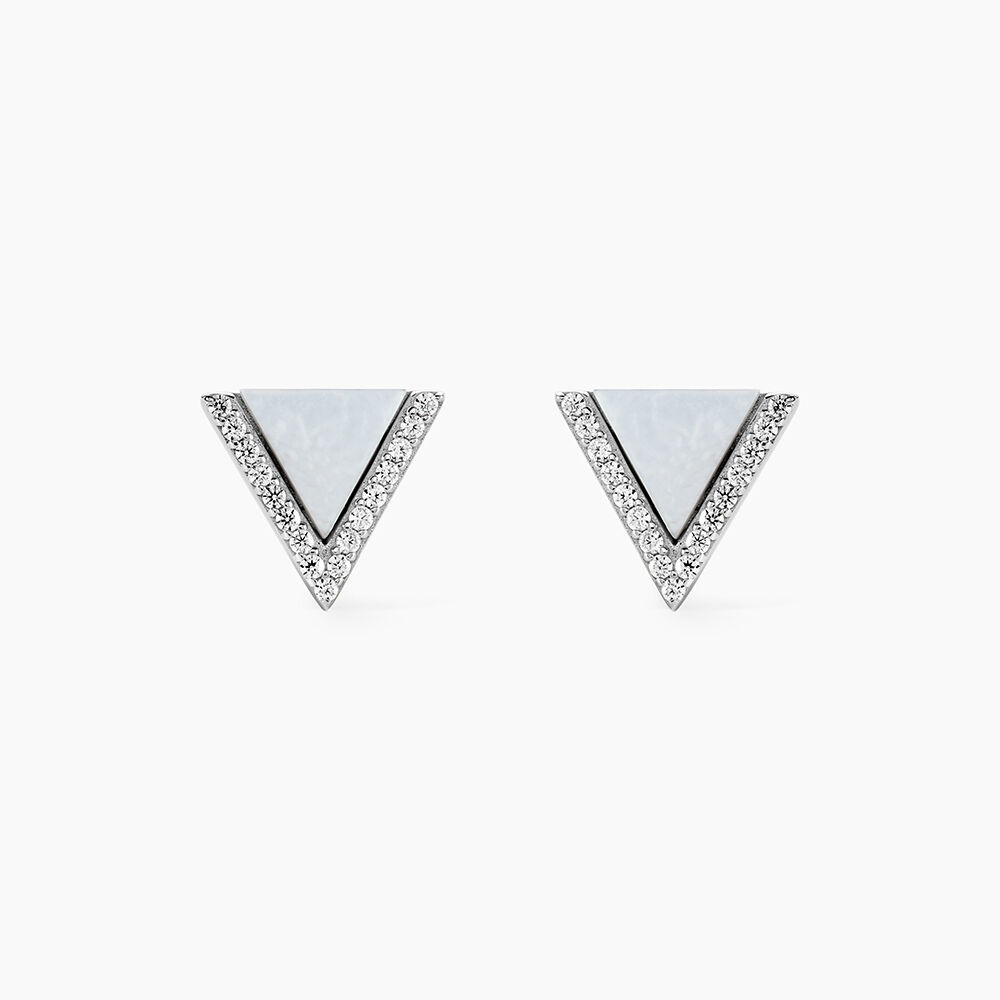 Boucles D'oreilles Puces Mori Argent Blanc Oxyde De Zirconium Et Nacre - Pendantes Femme | Marc Orian