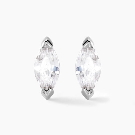 Boucles D'oreilles Puces Navette Argent Blanc Oxyde De Zirconium - Puces Femme | Marc Orian