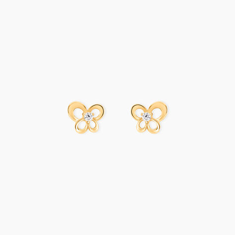 Boucles D'oreilles Puces Cathy Fleur Or Jaune Oxyde De Zirconium - Puces Famille | Marc Orian
