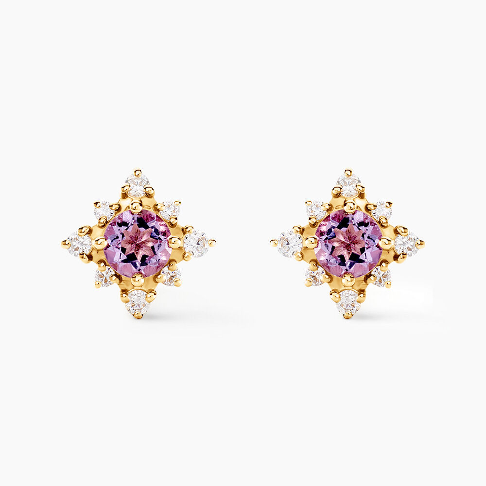 Boucles D'oreilles Puces Astrithr Or Jaune Am&eacute;thyste Oxydes - Puces Femme | Marc Orian