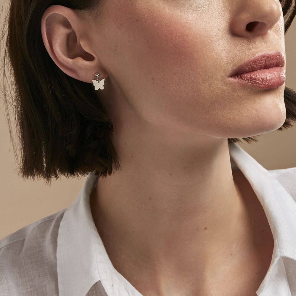 Boucles D'oreilles Pendantes Papilio Argent Blanc - Pendantes Femme | Marc Orian