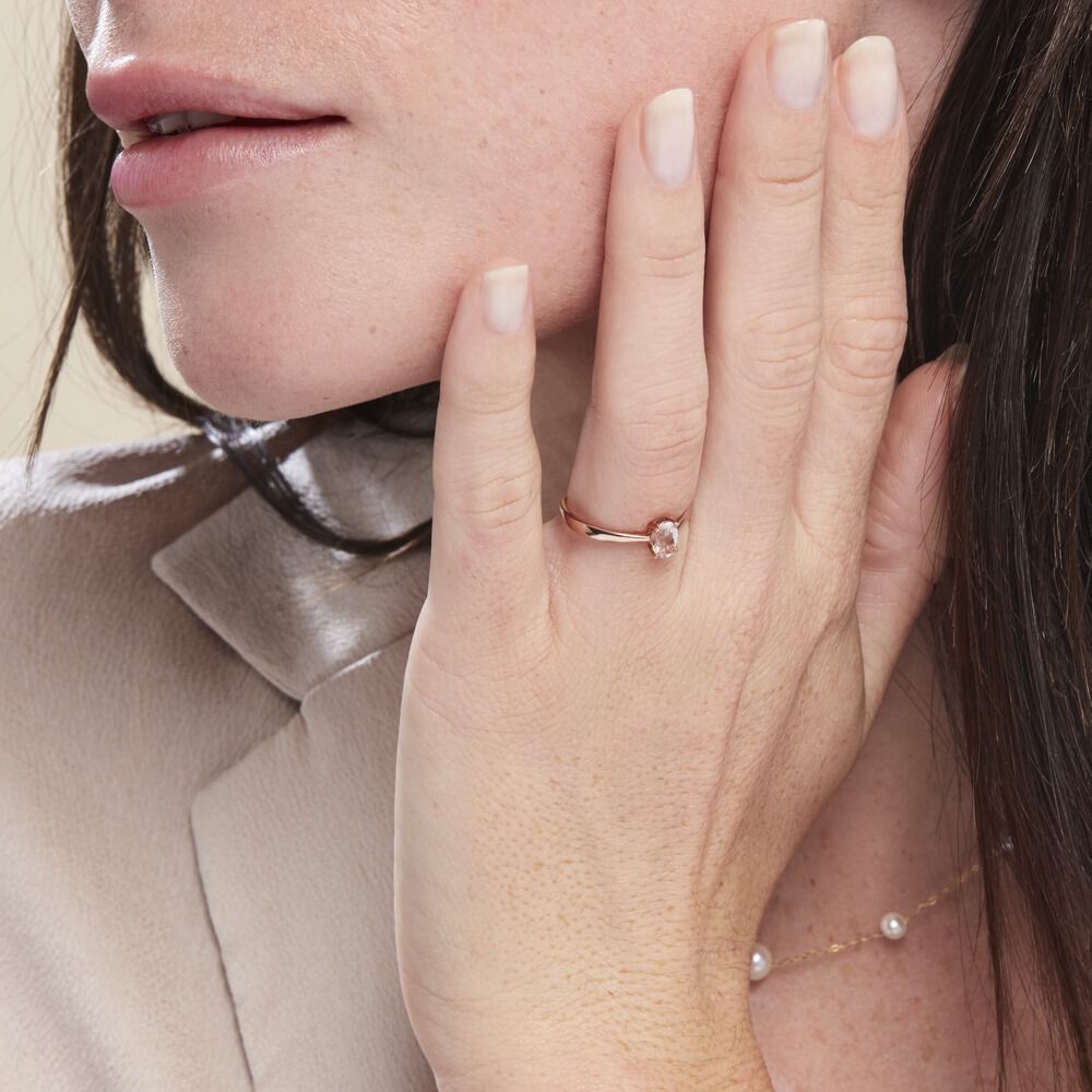 Bague Solitaire Or Rose Lexine Morganite - Bagues pierres fines Femme | Marc Orian