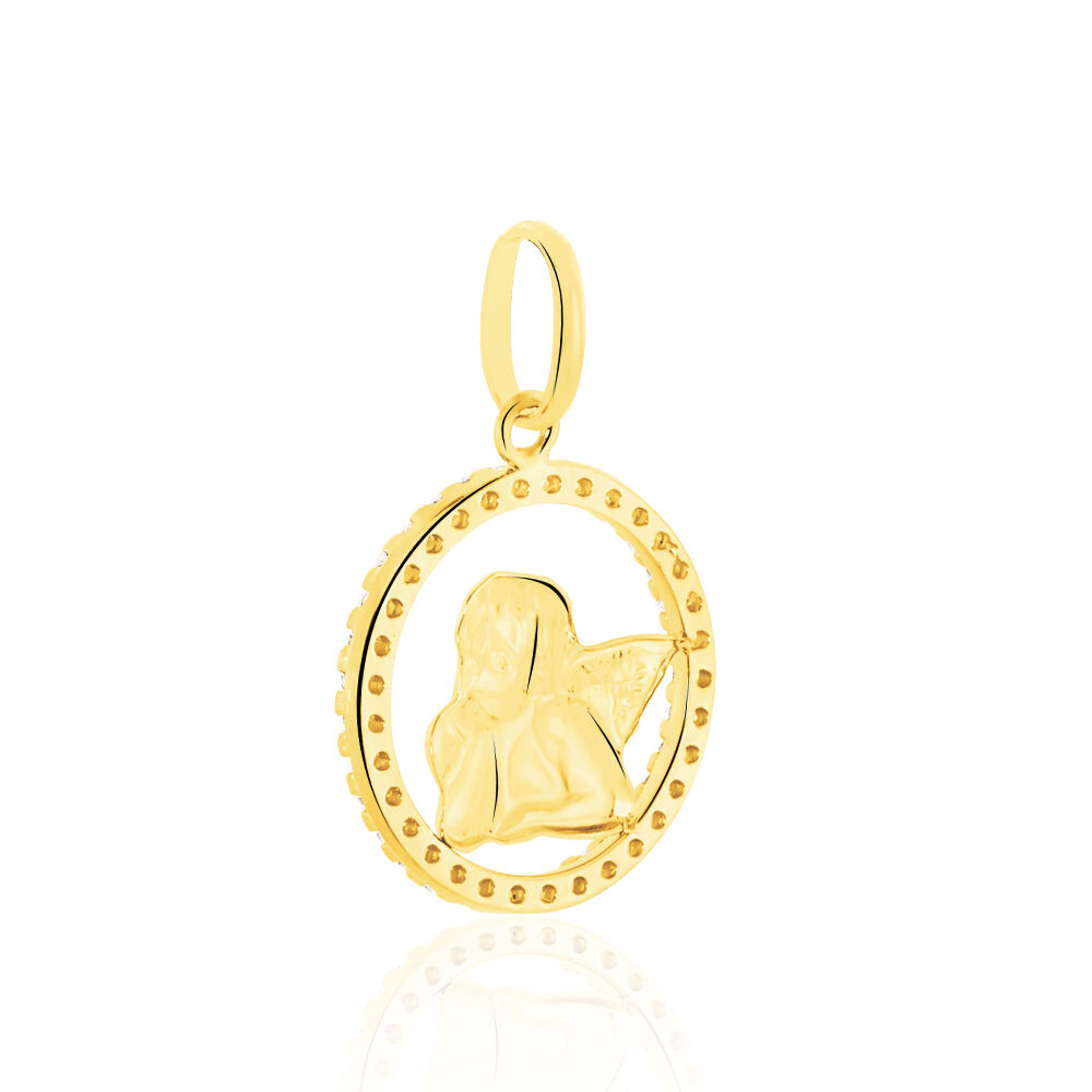 Pendentif Ange Rond Or Jaune Oxyde De Zirconium - Médailles et médaillons Famille | Marc Orian