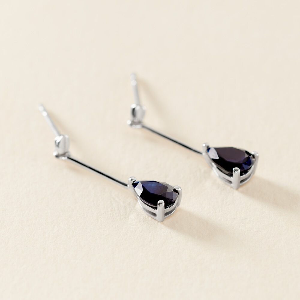 Boucles D'oreilles Pendantes Or Blanc Goutte Saphir -  Femme | Marc Orian