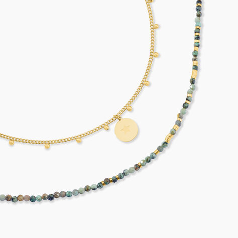 Collier Athena Acier Dor&eacute; Jaspe Africain - Colliers avec pierres Femme | Marc Orian