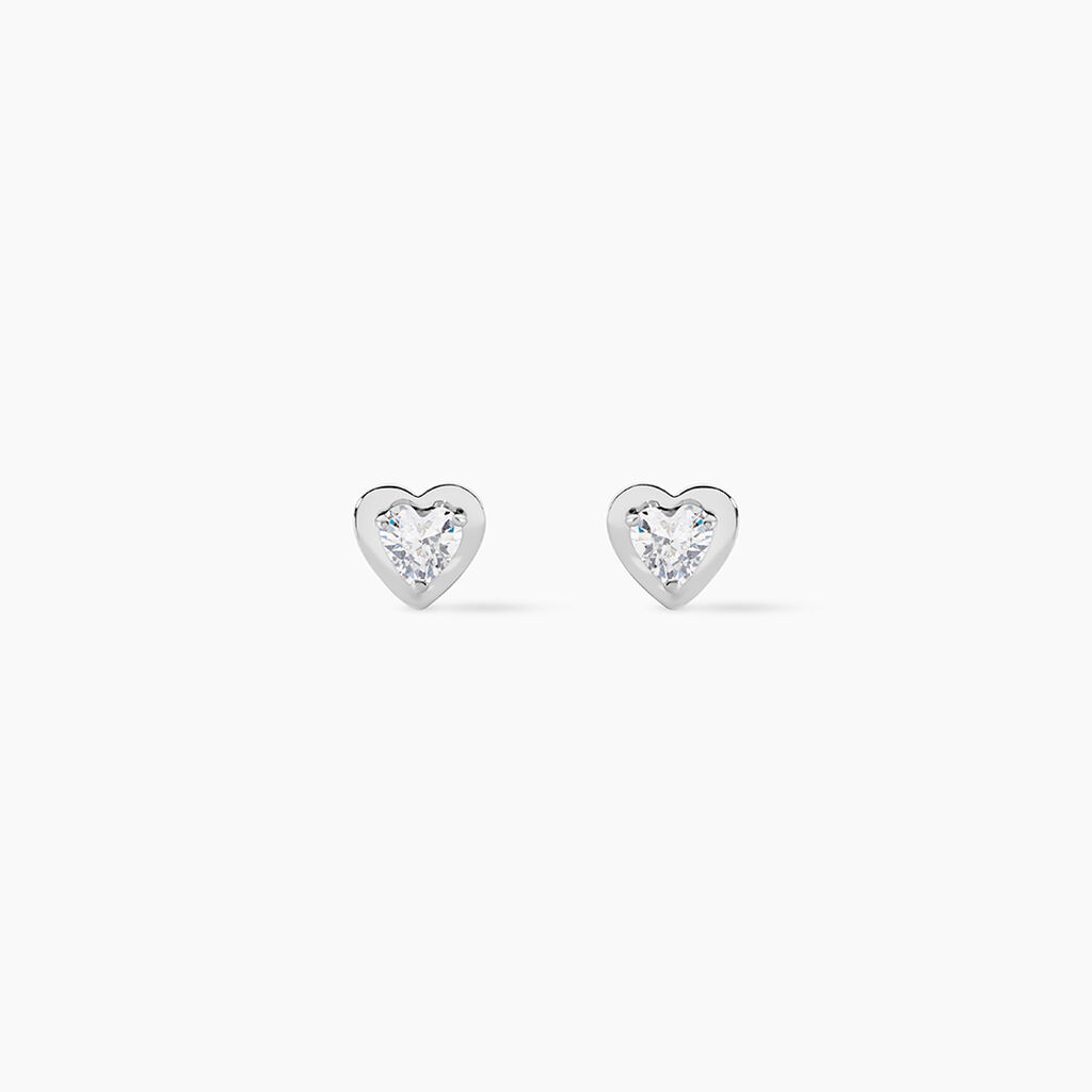 Boucles D'oreilles Puces Dot Coeur Plein Or Blanc Oxyde De Zirconium - Puces Famille | Marc Orian