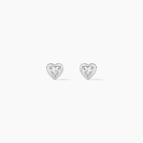 Boucles D'oreilles Puces Dot Coeur Plein Or Blanc Oxyde De Zirconium - Puces Famille | Marc Orian
