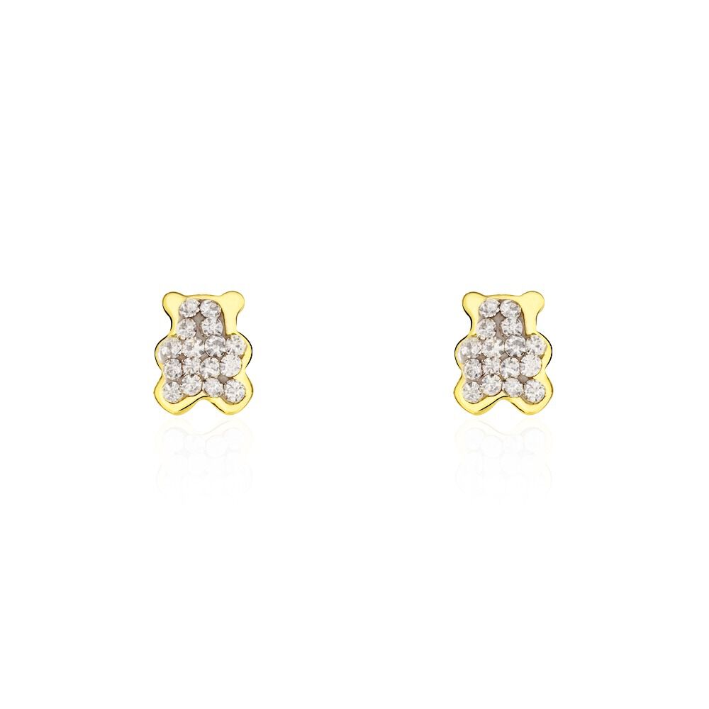 Boucles D'oreilles Puces Emerica Ours 0 Or Jaune Strass - Puces Enfant | Marc Orian