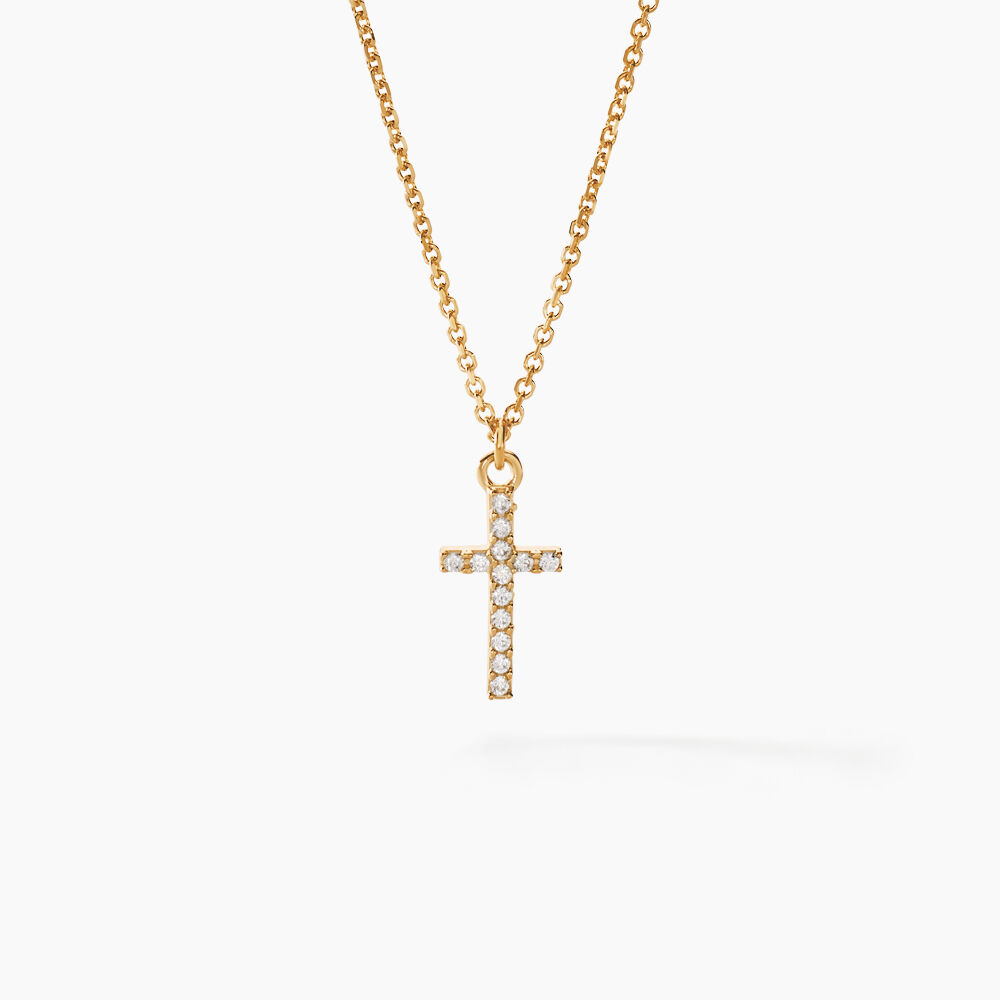 Collier Cobeia Croix Maille For&ccedil;at Or Jaune Oxyde De Zirconium - Colliers avec pierres Femme | Marc Orian