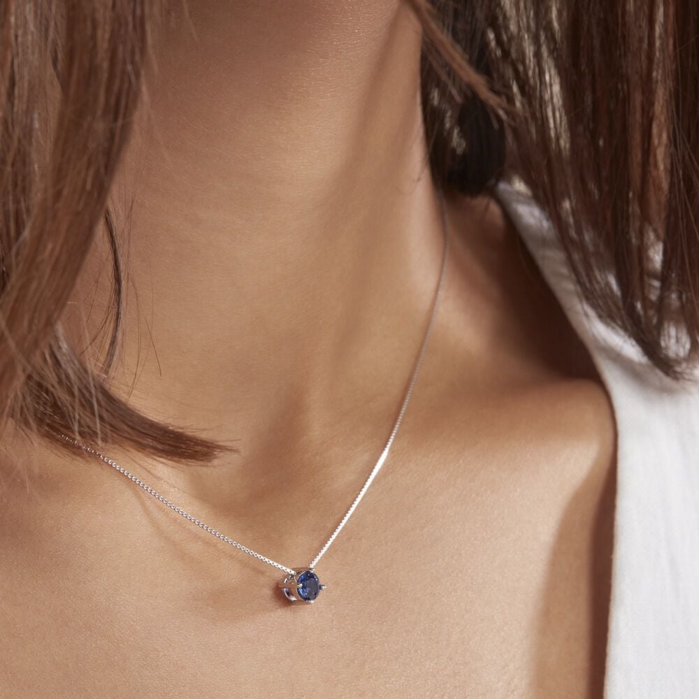 Collier Dwight Argent Blanc Oxyde De Zirconium Bleu - Colliers solitaires Femme | Marc Orian