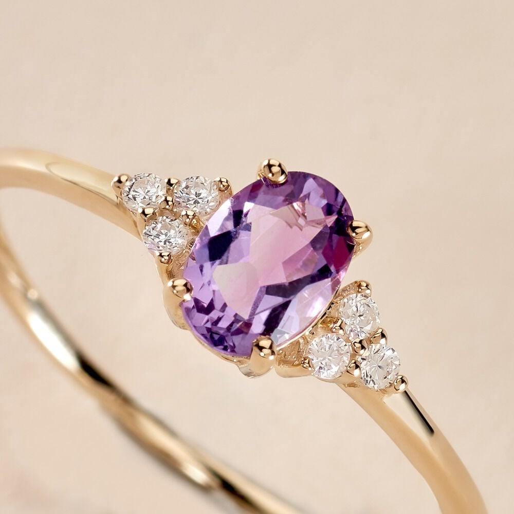 Bague Diapre Or Jaune Am&eacute;thyste Oxyde De Zirconium - Bagues pierres fines Femme | Marc Orian