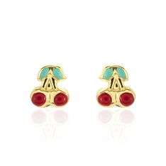 Boucles D'oreilles Puces Helicie Cerise Or Jaune - Clous d'oreilles Enfant | Marc Orian