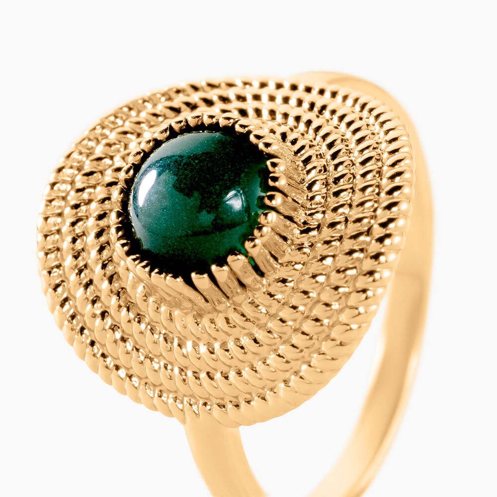 Bague Plaqu&eacute; Or Ilia Ronde Perle Pierre Verte - Bagues de promesse Femme | Marc Orian