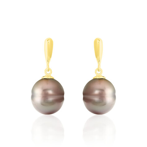 Boucles D'oreilles Pendantes Semi-baroque Or Jaune Perle De Tahiti - Pendantes Femme | Marc Orian