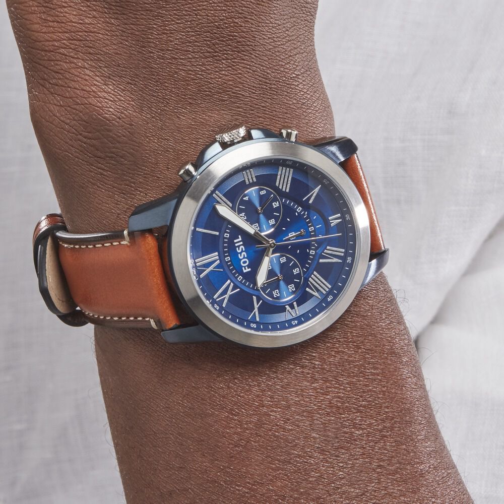 Montre grant chronographe en hot sale cuir bleu