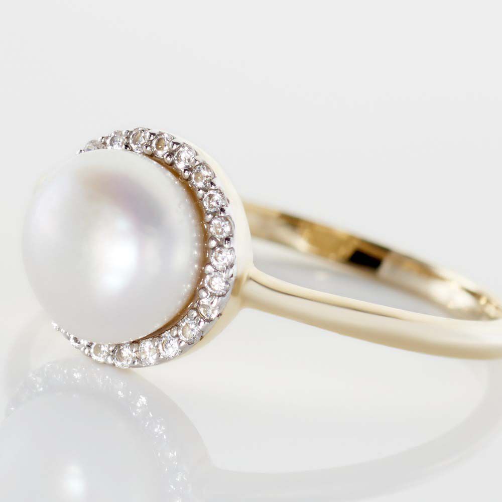 Bague Or Jaune Sibell Perle De Culture Et Oxydes De Zirconium - Bagues de promesse Femme | Marc Orian