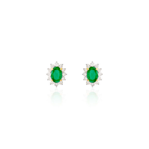 Boucles D'oreilles Puces Vladimir Or Jaune Diamant Et Emeraude - Clous d'oreilles Femme | Marc Orian