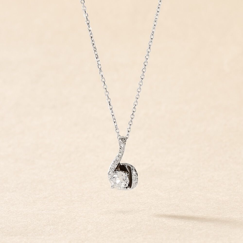 Collier Vrille Accompagnee Or Blanc Diamant - Colliers avec pierres Femme | Marc Orian