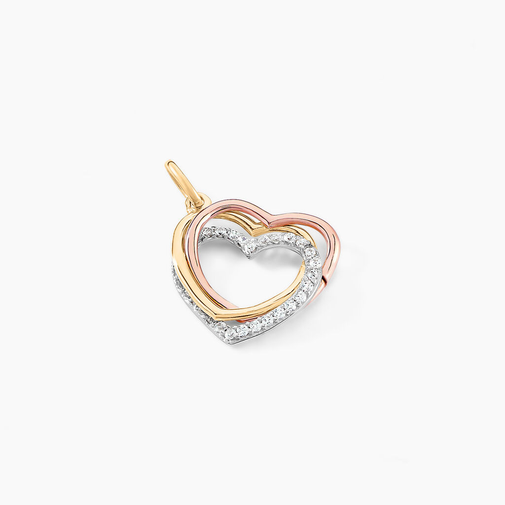 Pendentif Coeur Penche Double Or Tricolore Oxyde De Zirconium - Pendentifs Femme | Marc Orian