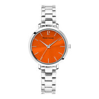 cadran argenté fond orange bracelet acier argenté