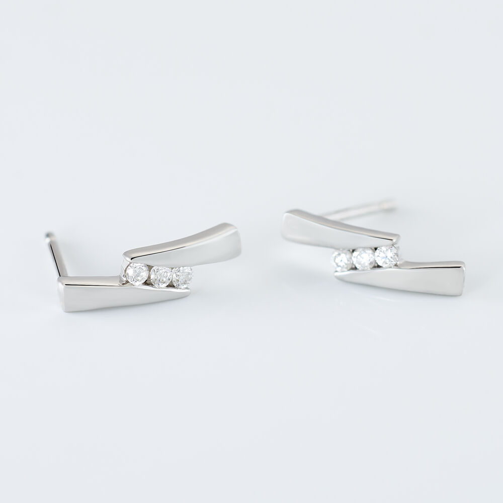 Boucles D'oreilles Puces Galya Or Blanc Diamant -  Femme | Marc Orian