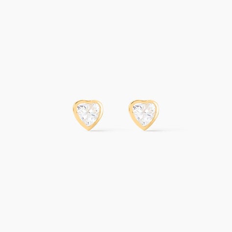 Boucles D'oreilles Puces Dot Coeur Plein Or Jaune Oxyde De Zirconium - Puces Femme | Marc Orian