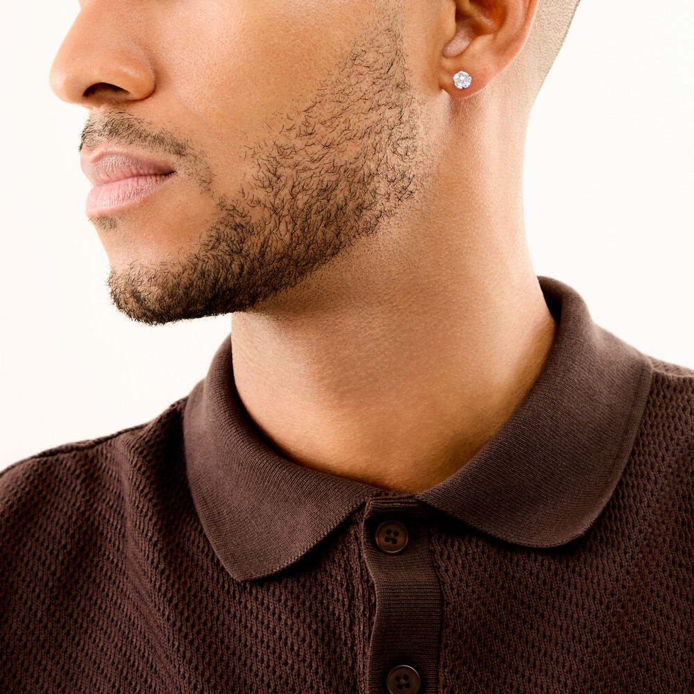 Boucles D'Oreilles Puces Iarfhlaith Or Blanc Oxyde De Zirconium - Puces Homme | Marc Orian