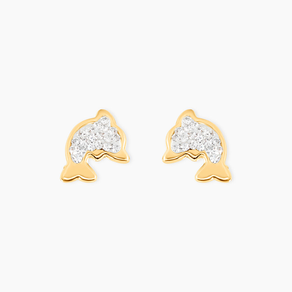 Boucles D'oreilles Puces Eleanor Dauphin 0 Or Jaune Strass - Puces Femme | Marc Orian