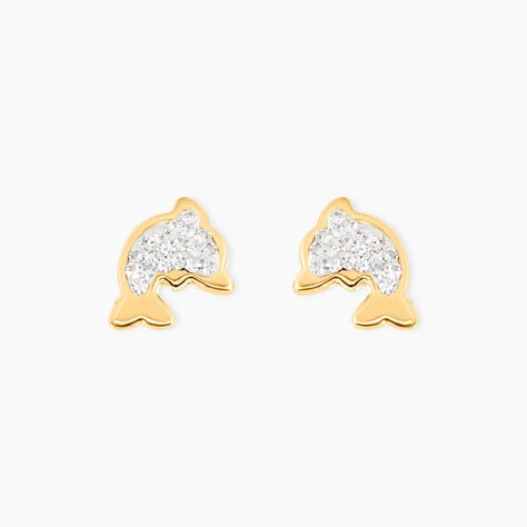Boucles D'oreilles Puces Eleanor Dauphin 0 Or Jaune Strass - Puces Femme | Marc Orian