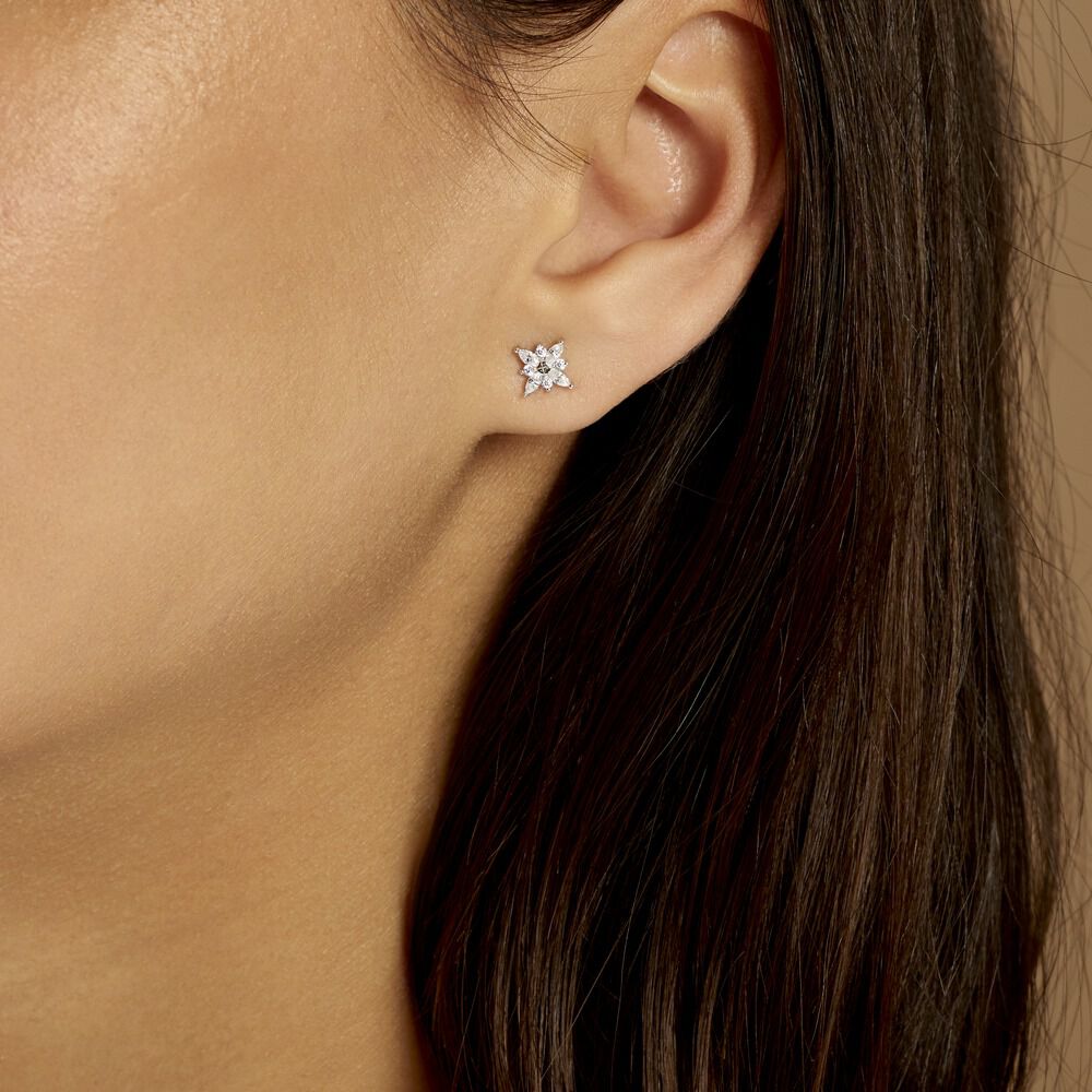 Boucles D'oreilles Puces Eclat Argent Blanc Oxyde De Zirconium - Puces Femme | Marc Orian