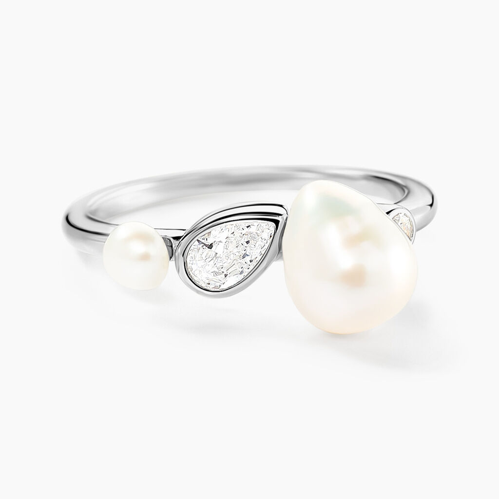 Bague Dua Argent Blanc Perle De Culture Oxyde De Zirconium - Bagues de promesse Femme | Marc Orian