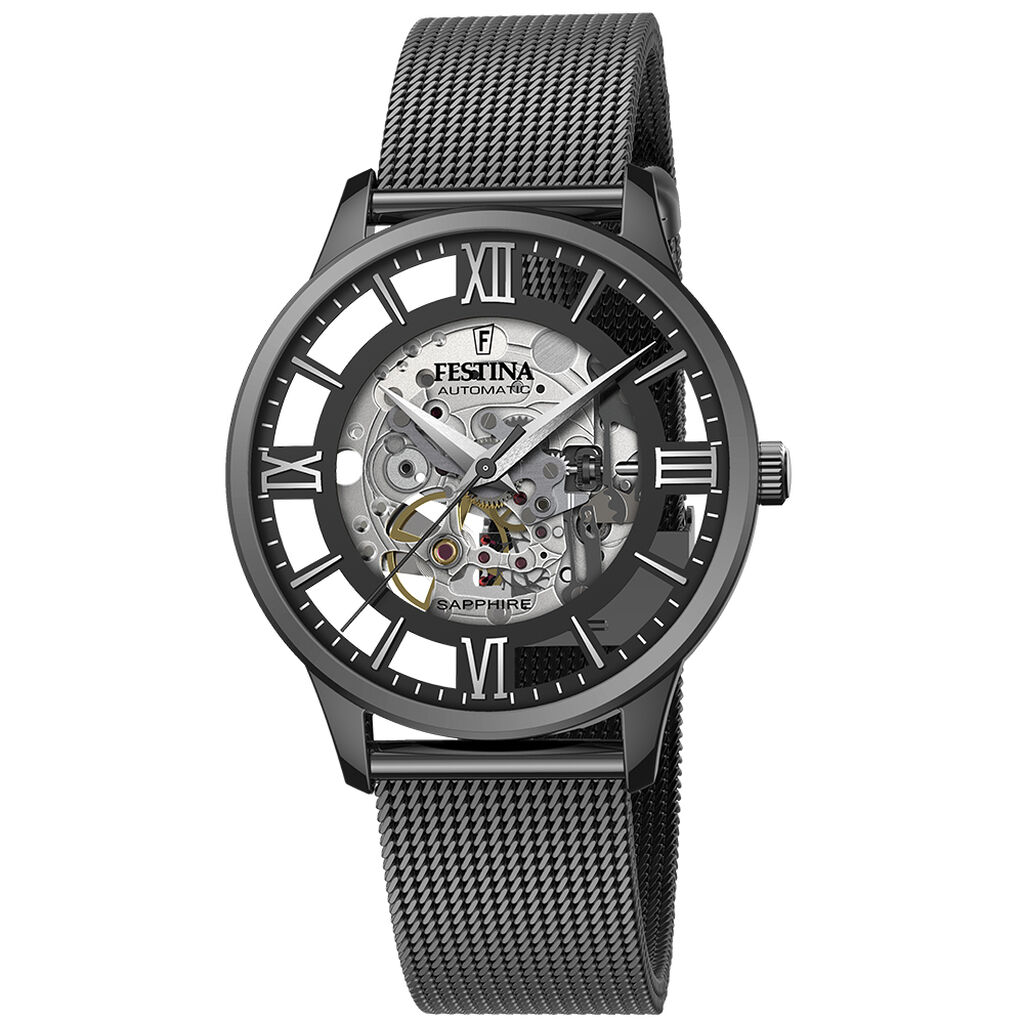 montre festina skeleton automatic blanc