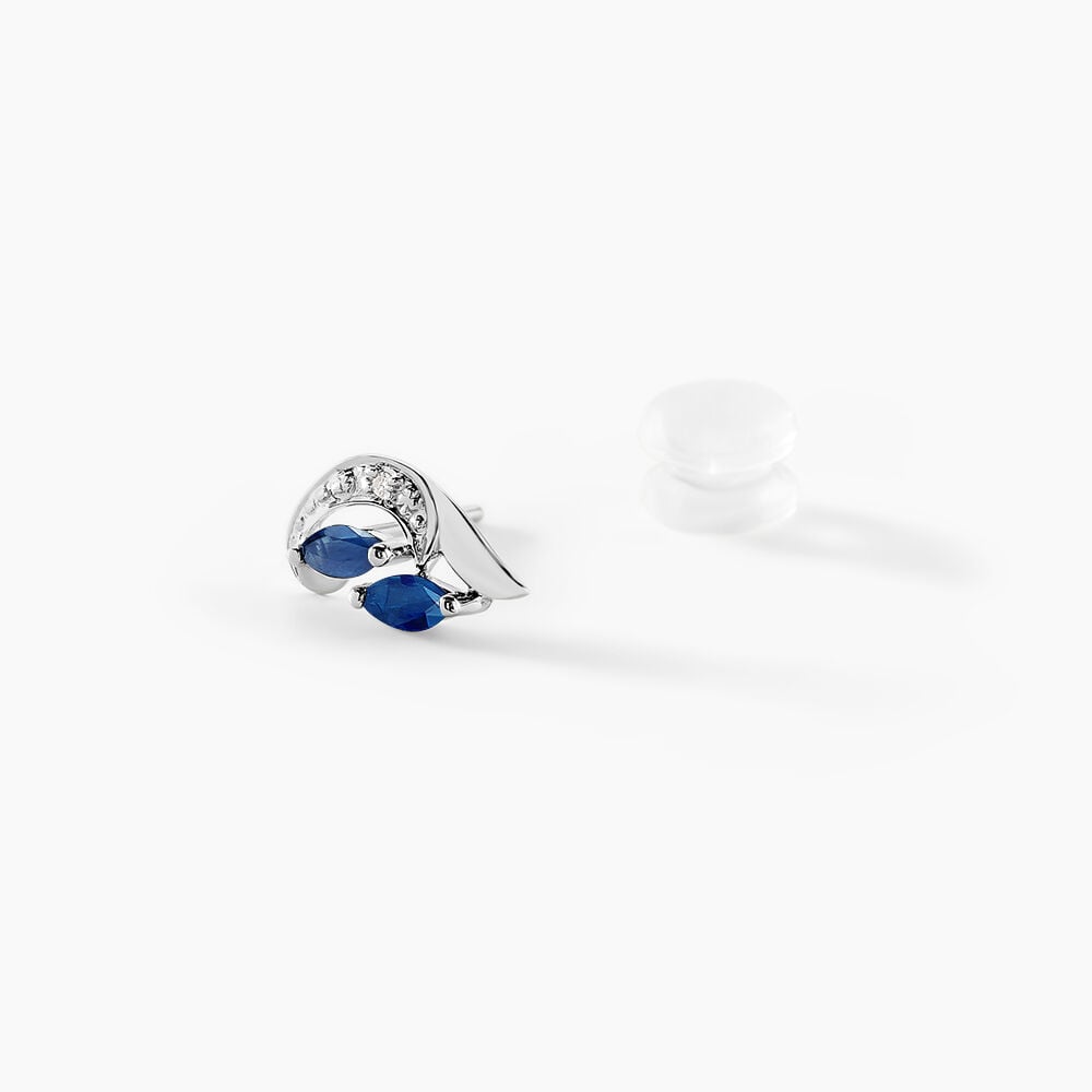 Boucles D'oreilles Puces Sakina Or Blanc Saphir Et Diamant - Puces Femme | Marc Orian
