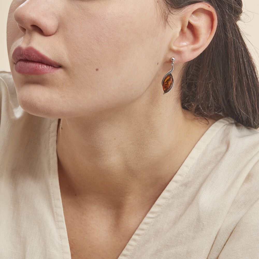 Boucles D'oreilles Pendantes Vyara Argent Blanc Ambre - Pendantes Femme | Marc Orian