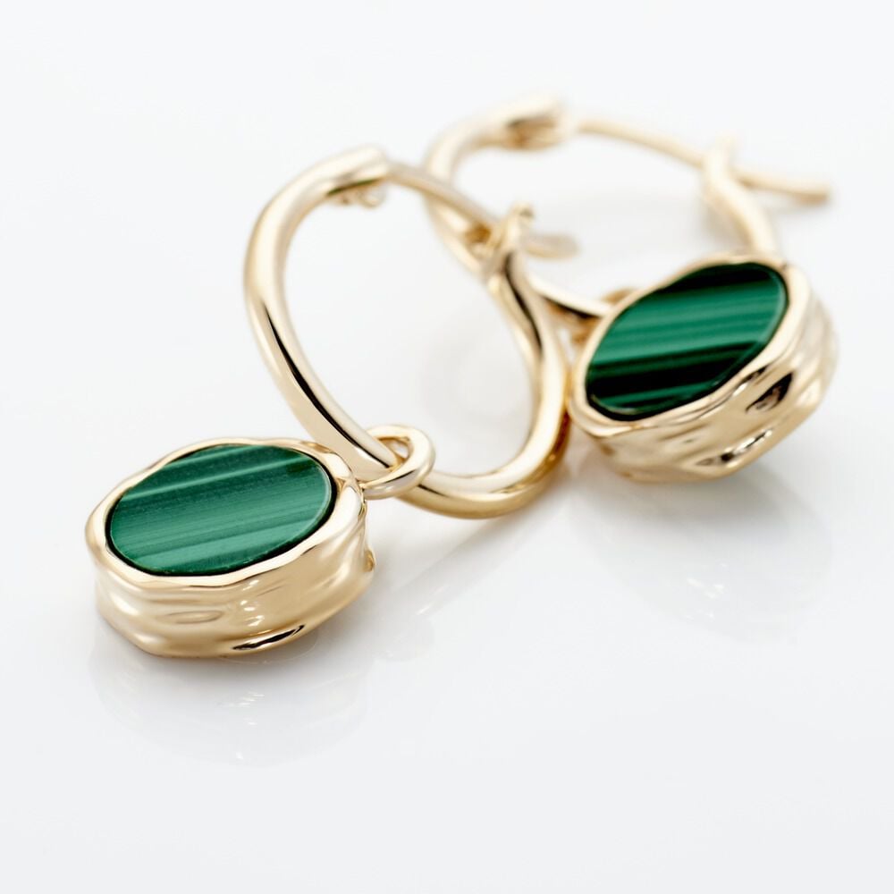 Cr&eacute;oles Plaqu&eacute; Or Neassa Malachite - Boucles d'oreilles pampille Femme | Marc Orian