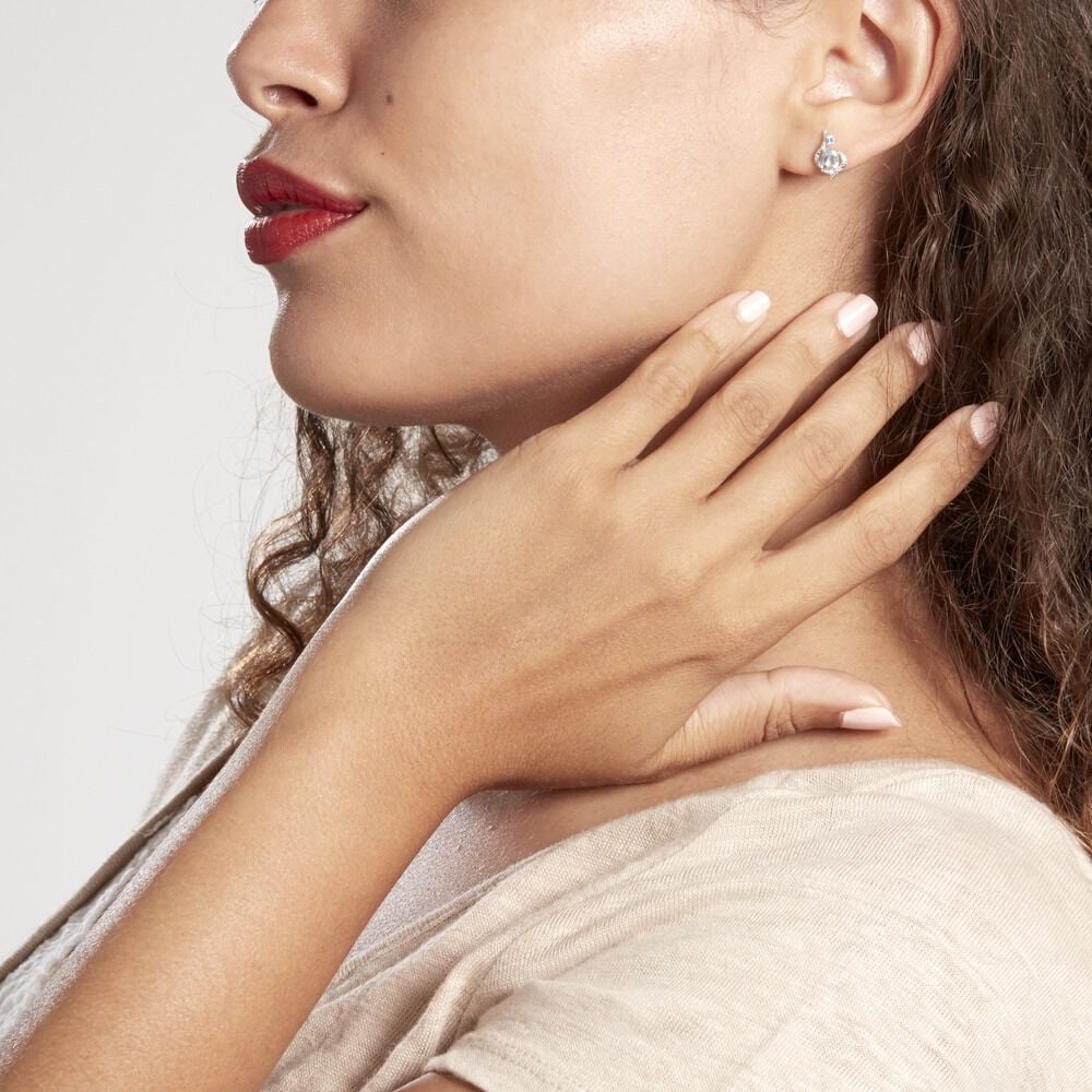 Boucles D'oreilles Puces Sunset Or Blanc Topaze Et Diamant - Puces Femme | Marc Orian