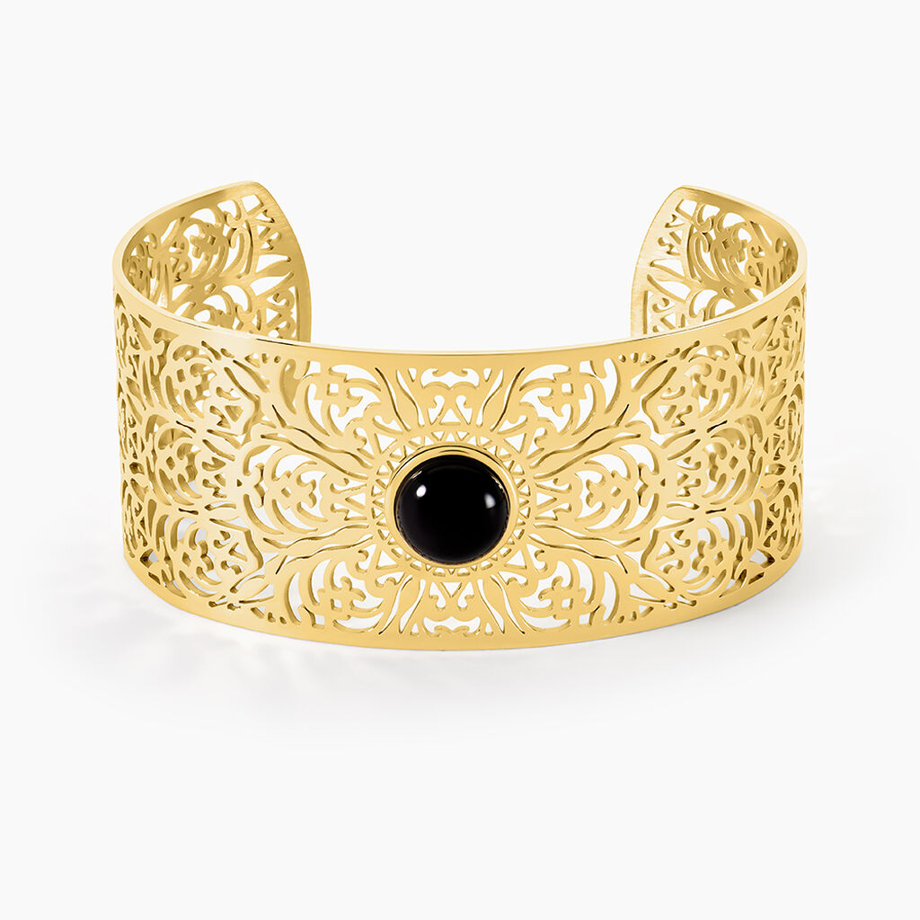 Bracelet Jonc Acier Dor&eacute; Maurits Agate - Bracelets joncs Femme | Marc Orian