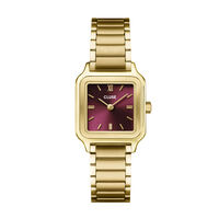 cadran doré fond cerise bracelet acier doré