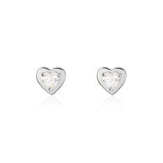 Boucles D'oreilles Puces Daria Coeur Plein Or Blanc Oxyde De Zirconium - Clous d'oreilles Femme | Marc Orian