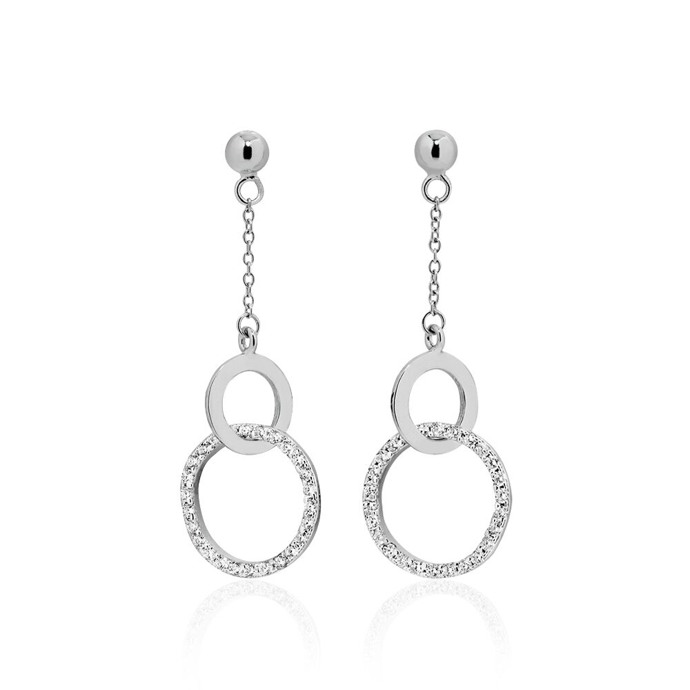 Boucles D'oreilles Pendantes Dita Argent Blanc Oxyde De Zirconium - Pendantes Femme | Marc Orian