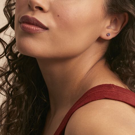 Boucles D'oreilles Puces Elea Serti Griffes 3 Or Blanc Amethyste - Clous d'oreilles Femme | Marc Orian