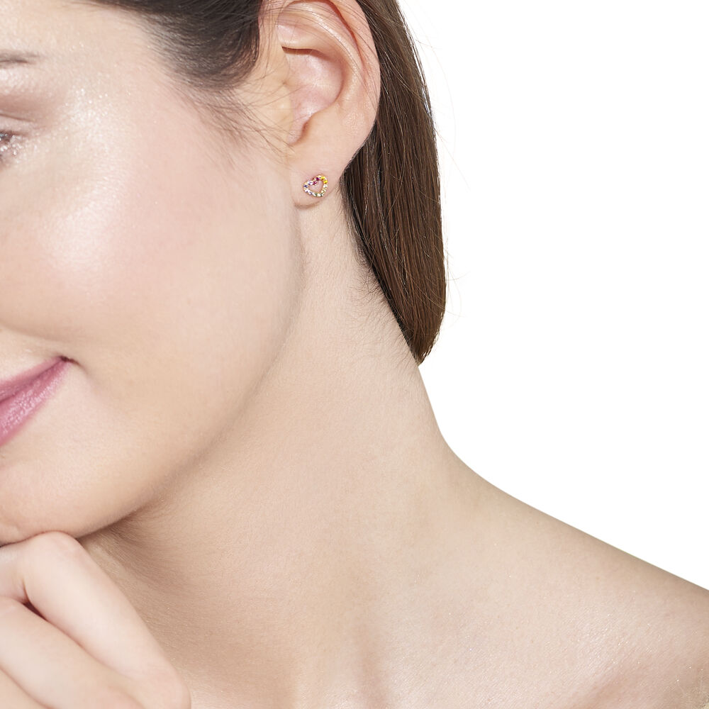 Boucles D'oreilles Or Jaune Ernesta C&oelig;ur Oxydes - Puces Femme | Marc Orian