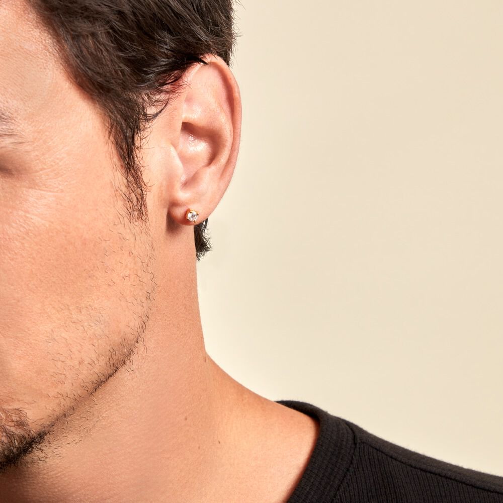 Boucle D'oreille Puce Unitaire Adam Plaqué Or Jaune Oxyde De Zirconium - Puces Homme | Marc Orian
