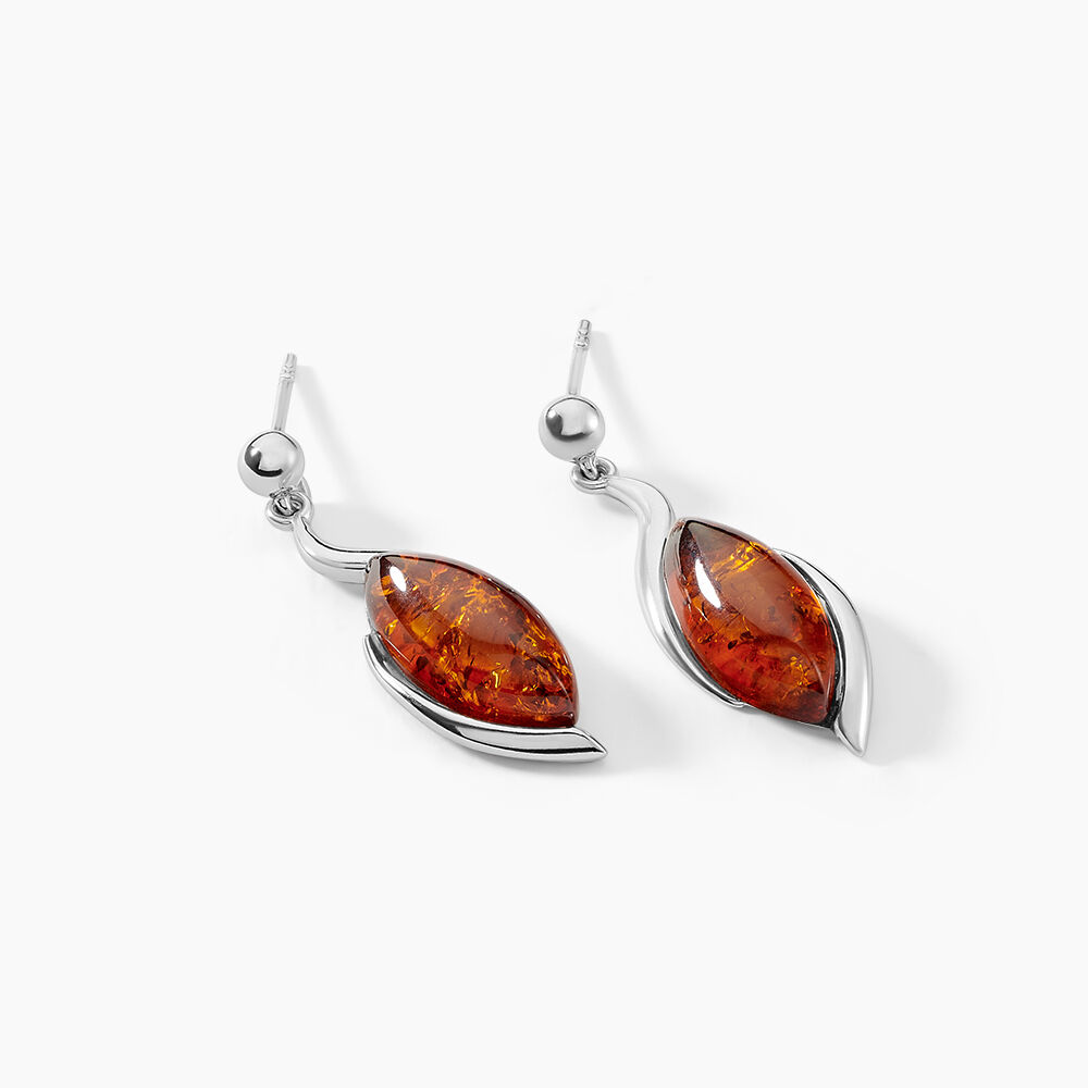 Boucles D'oreilles Pendantes Vyara Argent Blanc Ambre - Pendantes Femme | Marc Orian