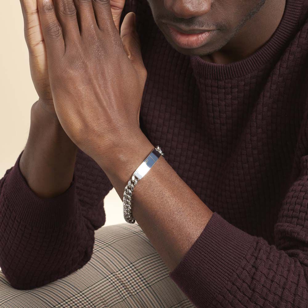 Bracelet Identité Adoline Acier Blanc Diamant - Gourmettes Homme | Marc Orian