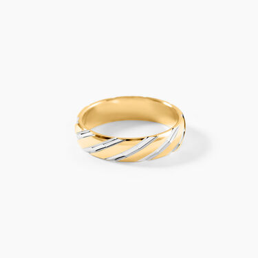Alliance Strie Fantaisie Demi Jonc Classique Or Bicolore