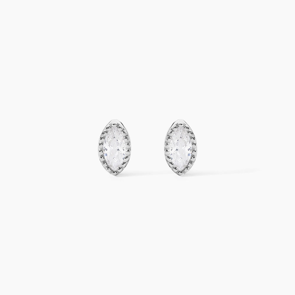Boucles D'oreilles Puces Hermance Argent Blanc Oxyde De Zirconium - Puces Femme | Marc Orian