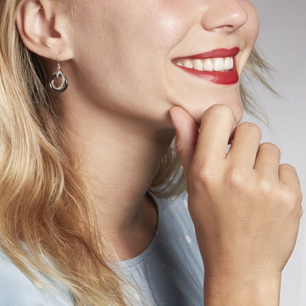 Boucles D'oreilles Pendantes Grizzel Argent Blanc Céramique Et Oxyde - Pendantes Femme | Marc Orian