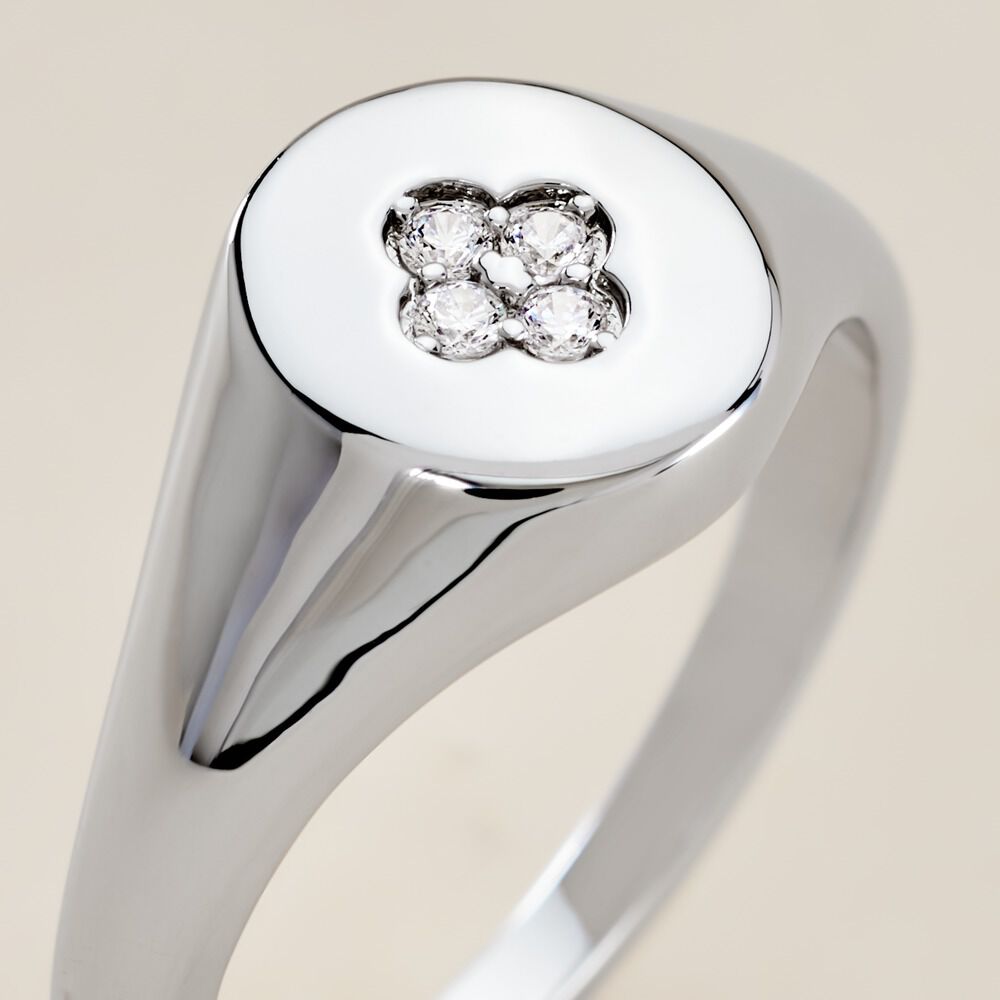 Chevalière Audie Argent Blanc Oxyde De Zirconium - Chevalières Femme | Marc Orian