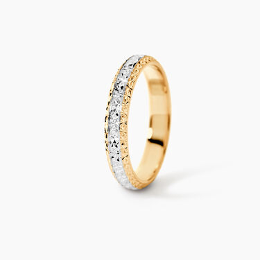 Alliance Multi Facettes Diamantee Demi Jonc Classique Or Bicolore